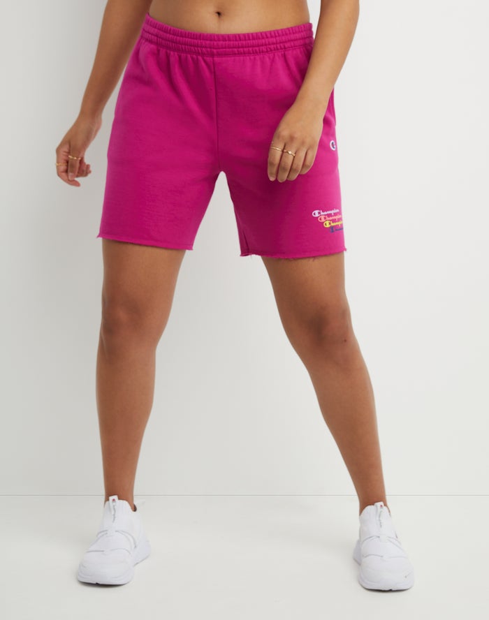 Champion Dame Shorts Lyserød - Powerblend Fleece Stacked Scripts Logo 6.5 - Danmark SGN-124609